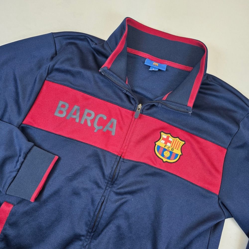 FC Barcelona Barca Full Zip Track Jacket Navy Blue Red Mens Size Large
